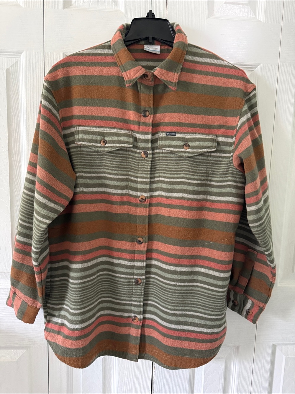 Columbia Blue Point Creek Shirt Jacket Womens Multicolor Striped Sz L
